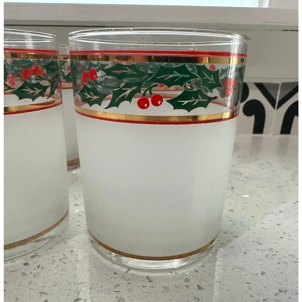 Vintage Set of 4 Culver 14-oz DOF Glasses Silk Screened & Gold Trim